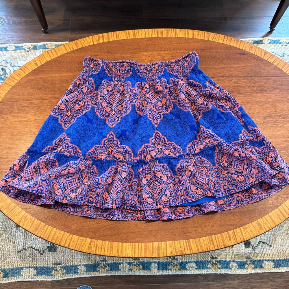 Old Navy La Marakesh Blue Print Tiered Skirt Elastic Waist Fully‎ Lined Size L